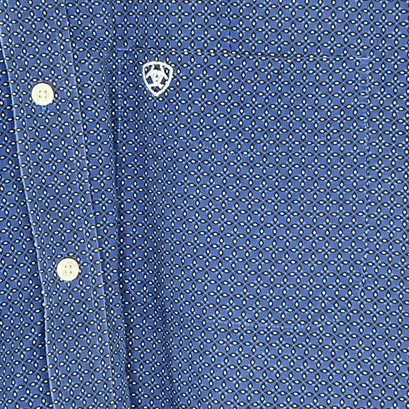 Ariat Button Down Blue Shirt Men's Medium Box Rose Pattern Long Sleeve Button Up - Picture 3 of 8